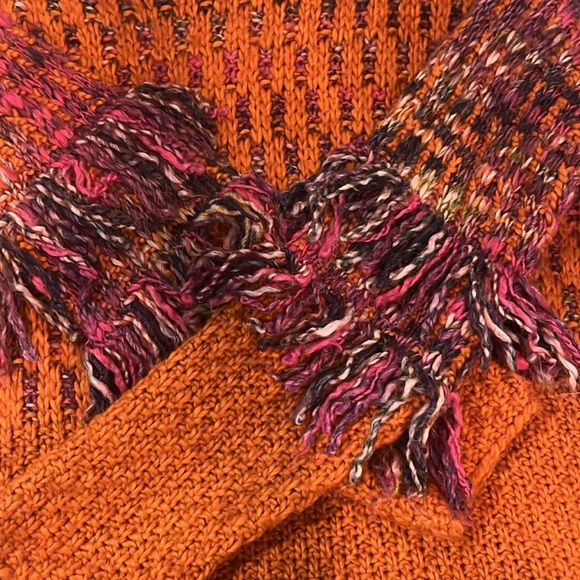 United Colors Of Benetton Orange Purple Knit Finge Boho Sweater approx size S - Picture 7 of 7